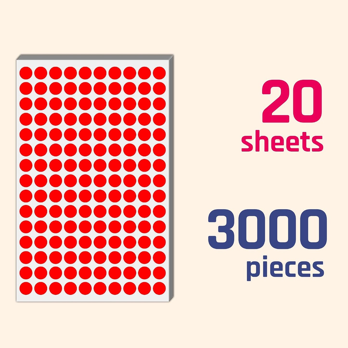 3000 Pieces, 1/2" - Colored Dot Stickers, Round Labels - 6 Colors