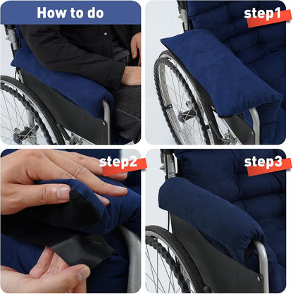 Wheelchair Seat Cushion with Integrated 11 Inch Short Armrest Pads, Comfort & Pressure Relief, All-in-One Support Coccyx & Back Insert (Black)