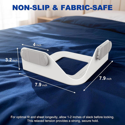 B-Land Bed Sheet Holders for Corners:4 Pack Non-Stretch External Clips- Fitted Sheet Grippers for Deep Pockets- No-Lift for Dorm & RV Beds, Keep Sheets Tight on Memory Foam & Twin-King (White+Grey)