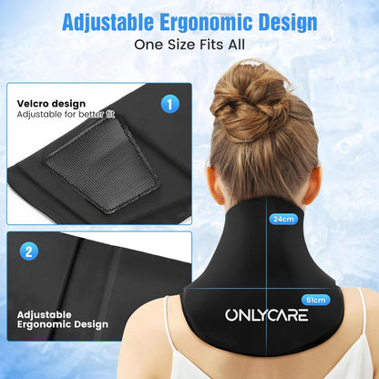 ONLYCARE Neck Ice Pack Wrap Gel - Upgraded Shoulder Ice Packs for Injuries Reusable, Hot and Cold Compress Ice Packs for Neck, Relief of Pain, Office Pressure, Swelling, Sprains