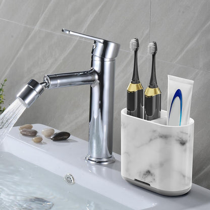 Bamboo Toothbrush Holder for Bathrooms Toothpaste Organizer, Small, White | 2 Slots, Easy to Clean, Plastic, Kids Electric Toothbrush, Drainage, Removable, For Bathroom, Vanity, Kitchen Sink, Office