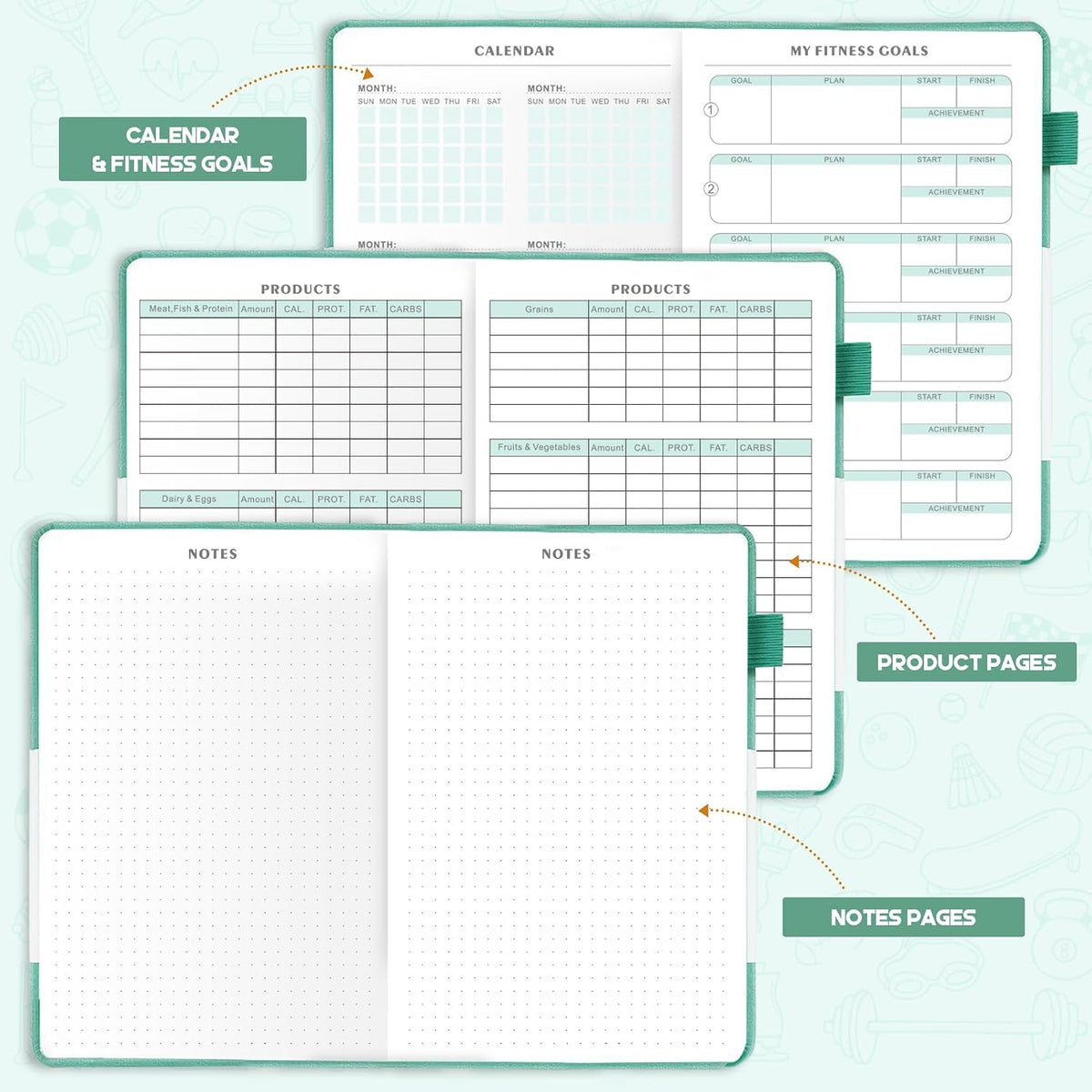 Food Journal & Workout Log Book, 90 Day Fitness Journal Tracker Diary