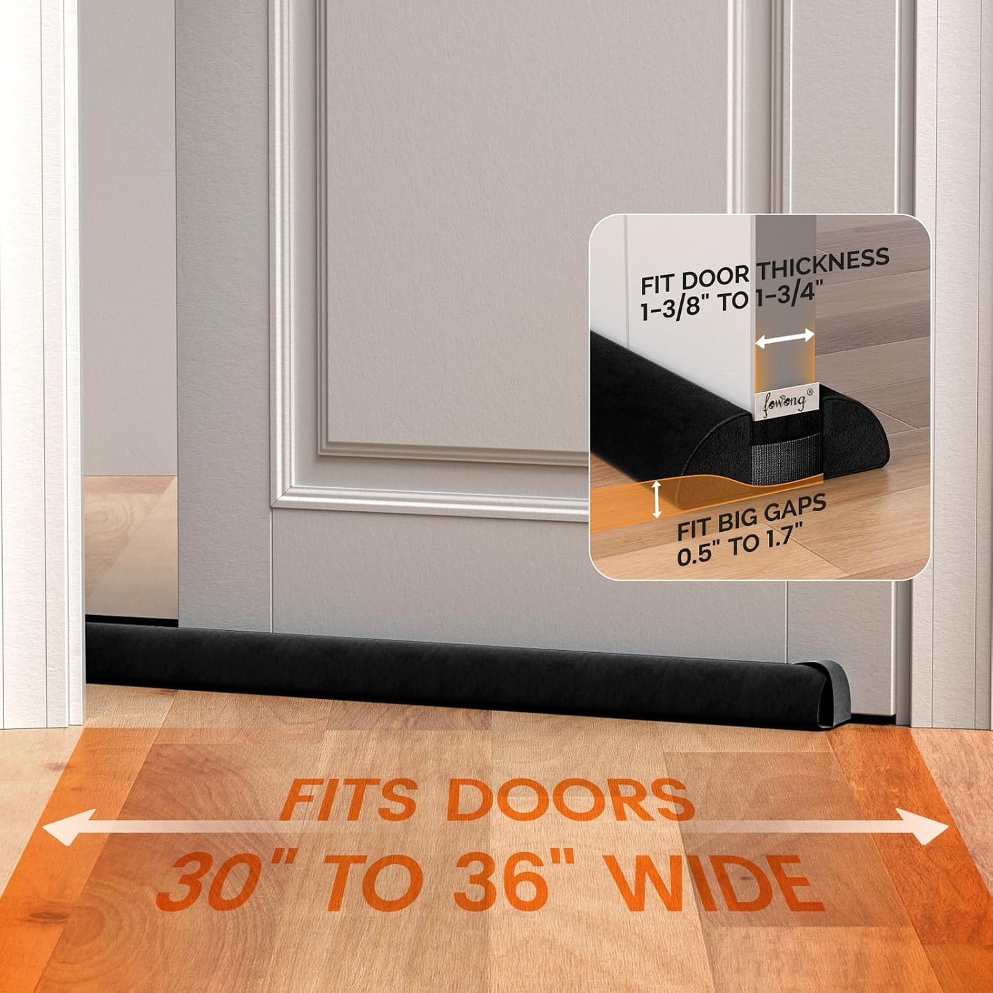 fowong Door Draft Stopper 36" Adjustable Under Door Draft Stopper Soundproofing 30 Inch to 36 Inch Triangle Noise Blocker Seal Large Gap up to 1.7", Easy to Install Grey