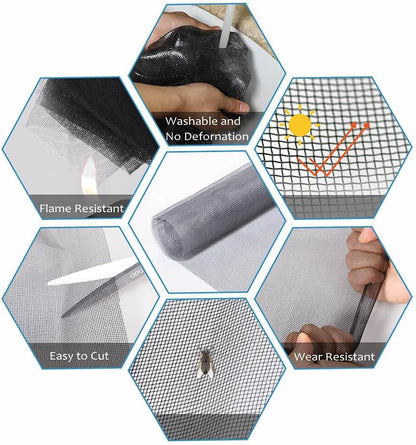 Windows Screen and Screen Door Repair Kit, 48"x118" Charcoal Fiberglass Mesh with Rolling Tool/Hook/Ruler/Cutter/Spline - Window Screen & Sliding Screen Door Replacement for Windows, TOOLTRIZ