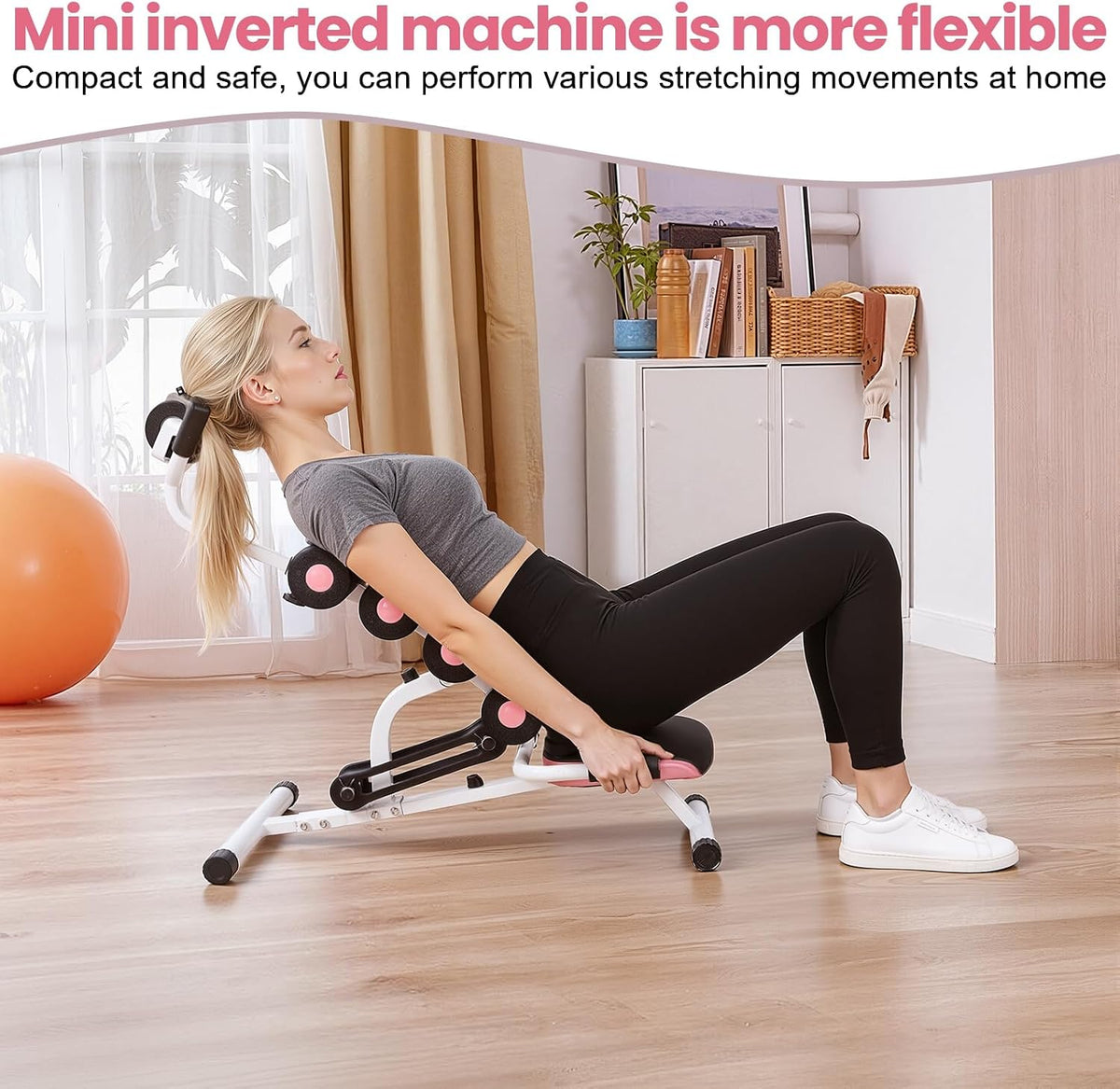 Mini Inversion Table, Adjustable Back Stretcher Table for Pain Relief, Foam Roller, 350 Lbs Load Capacity Home Gym Ergonomic Lumbar Decompression Tables Improve Posture & Spinal Health