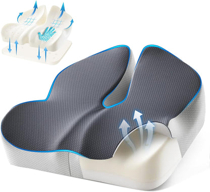 Office Chair Seat Cushion, Adjustable Height Memory Foam Cushion with Coccyx Cutout,Thick Ergonomic Seat Pad for Long Sitting, Tailbone Support for Desk Chair, Washable Cover