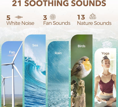 ANJANK White Noise Sound Machine Alarm Clock with Hi-Fi Bluetooth Speaker, 21 Soothing Sounds/7 Night Lights, 0-100% Dimmer/Sleep Timer/Volume Control, Soother for Adults Kids Sleeping, Bedroom, White