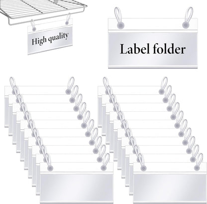 20Pcs Plastic Wire Shelf Label Holder Clip On Wire Basket Labels Storage Bin Labels Clip On for Storage Bins Shelf with Paper, 20pcs Label Insert Included 3.93x2.2 Inch