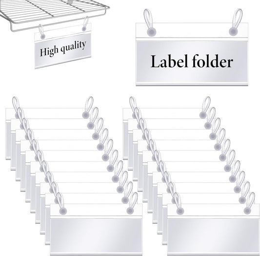 20Pcs Plastic Wire Shelf Label Holder Clip On Wire Basket Labels Storage Bin Labels Clip On for Storage Bins Shelf with Paper, 20pcs Label Insert Included 3.93x2.2 Inch