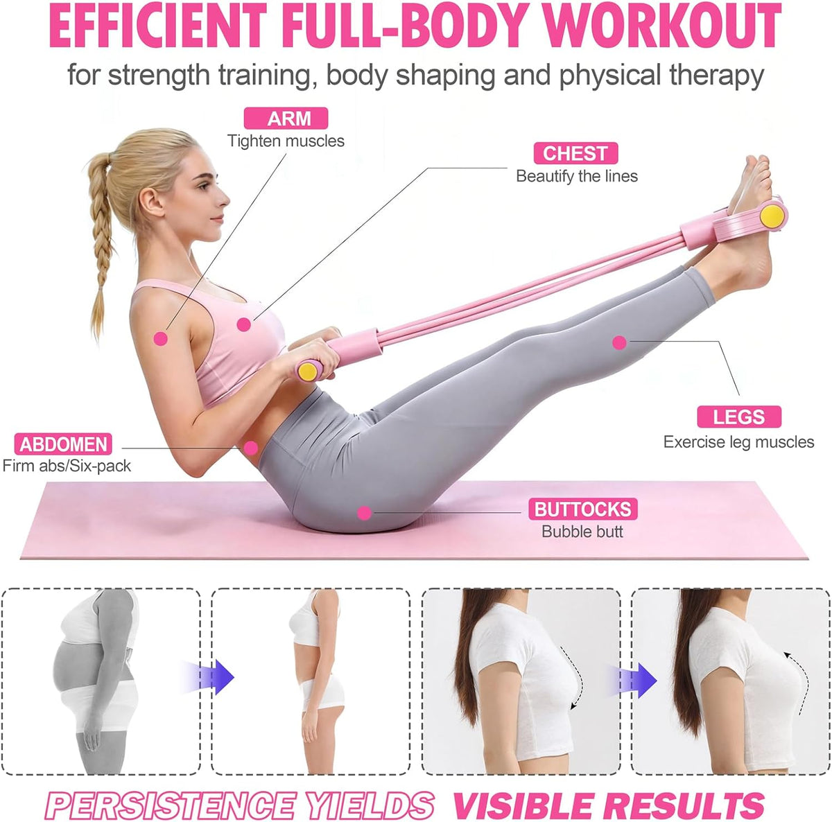 Foot Pedal Resistance Bands with Handles, Multifunction Elastic Yoga Exercise Bands, Home Gym Fitness Equipment for Women & Men to Tone Abs, Core, Legs, Arms, Waist