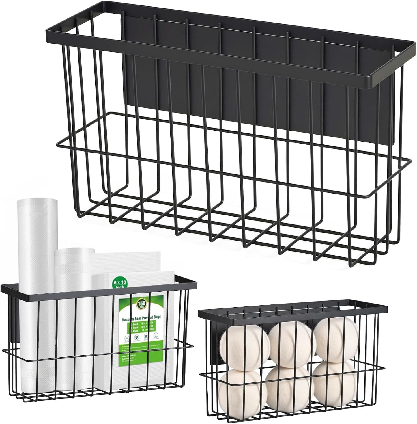 FAMNONE 1-Pack Magnetic Basket for Dryer Balls, Laundry Room Organizer | Metal Dryer Ball Holder, Magnetic Lint Bin, Fridge Basket, Washer Dryer Organizer for Kitchen, Laundry