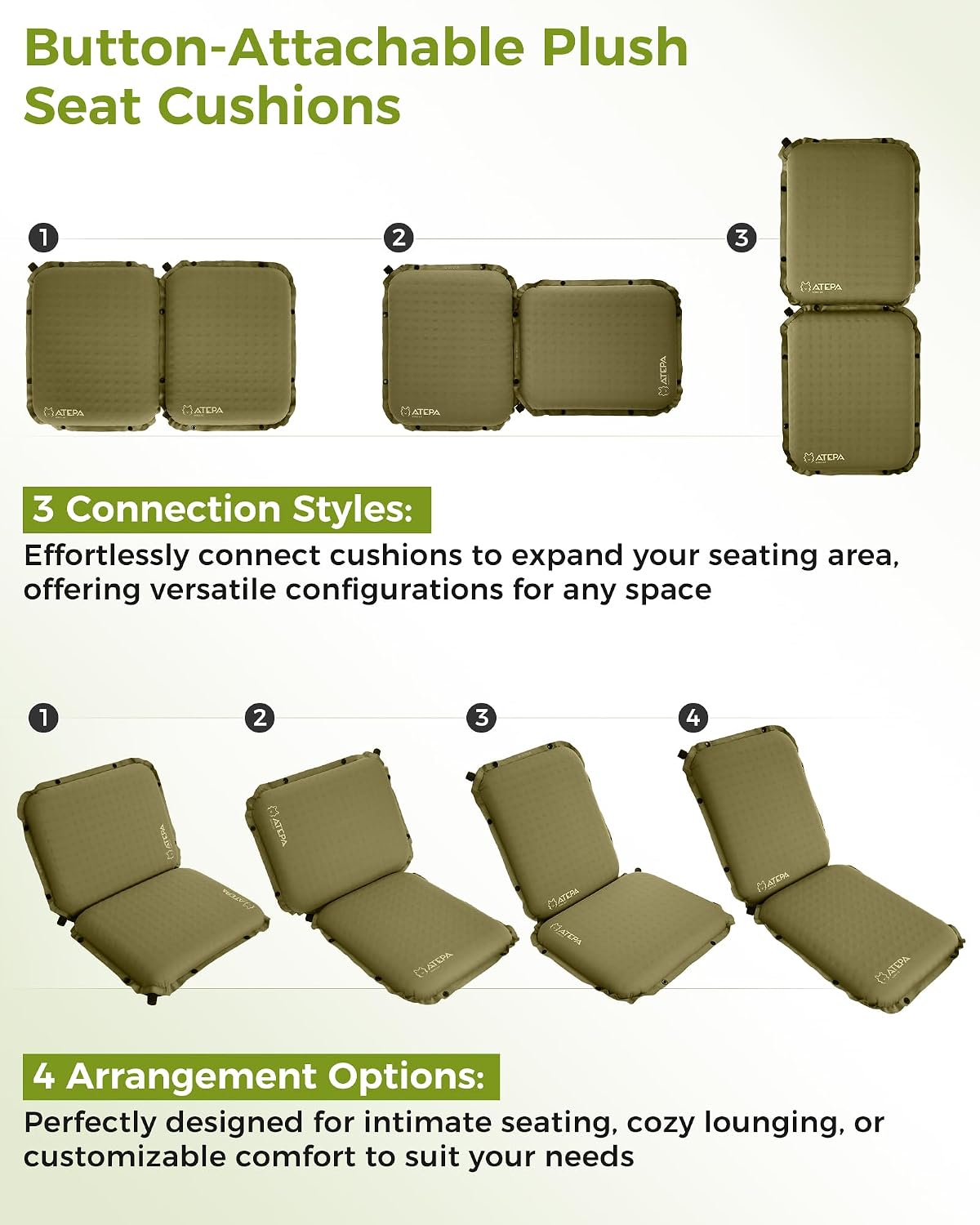ATEPA Inflatable Seat Cushion | 2" & 2.5" foam core seat pad, Self inflating, Compact, Stadium, Airplane, Travel, Camping, Hiking, Sports events