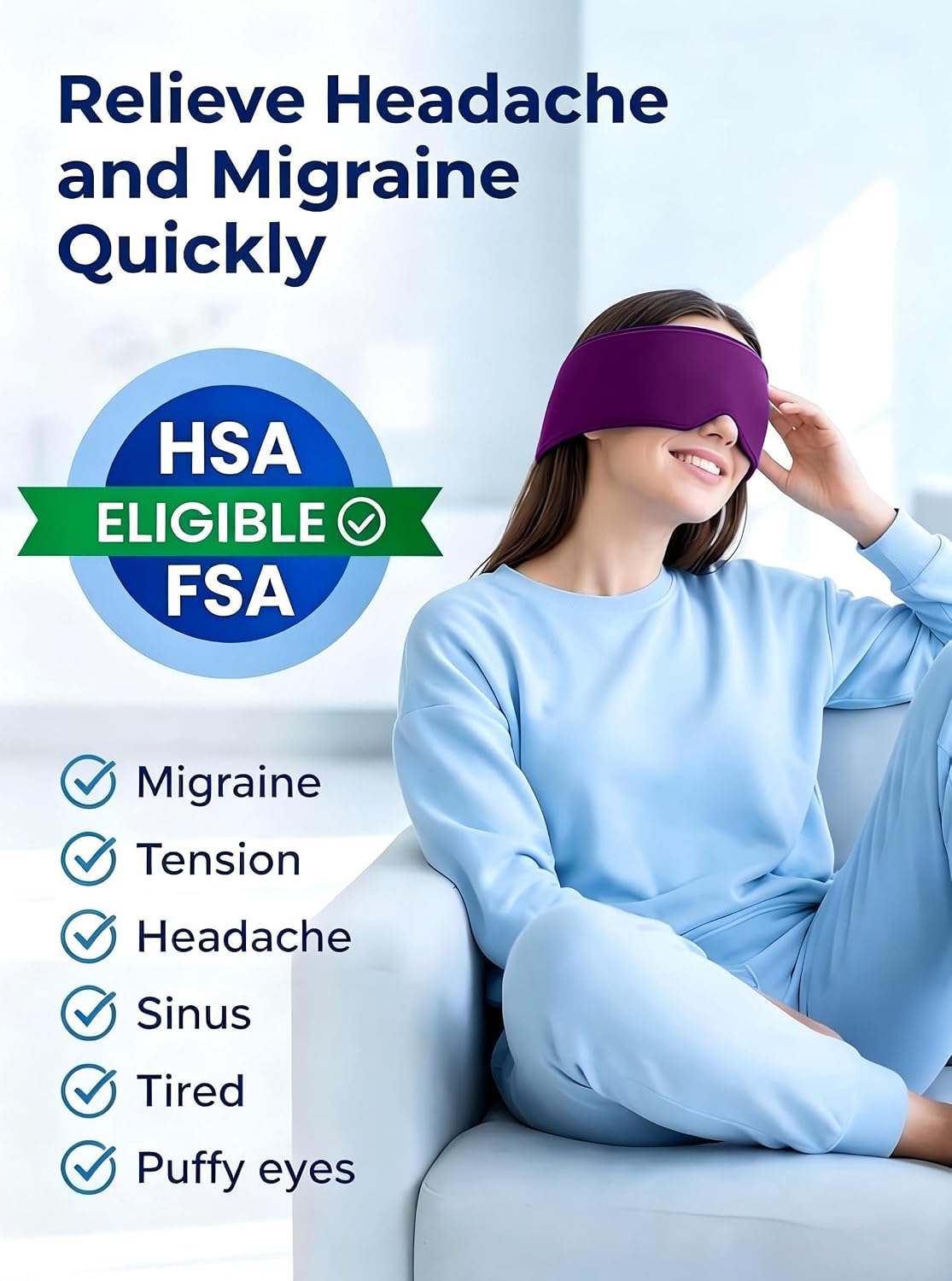 Cooling Gel Eye Mask for Puffy Eyes, Migraine & Headache Relief, Full Eye-Area Cold Compress for Eyes & Temples, FSA Eligible HSA Reusable Eye Ice Pack for Swelling & Post-Surgery Recovery