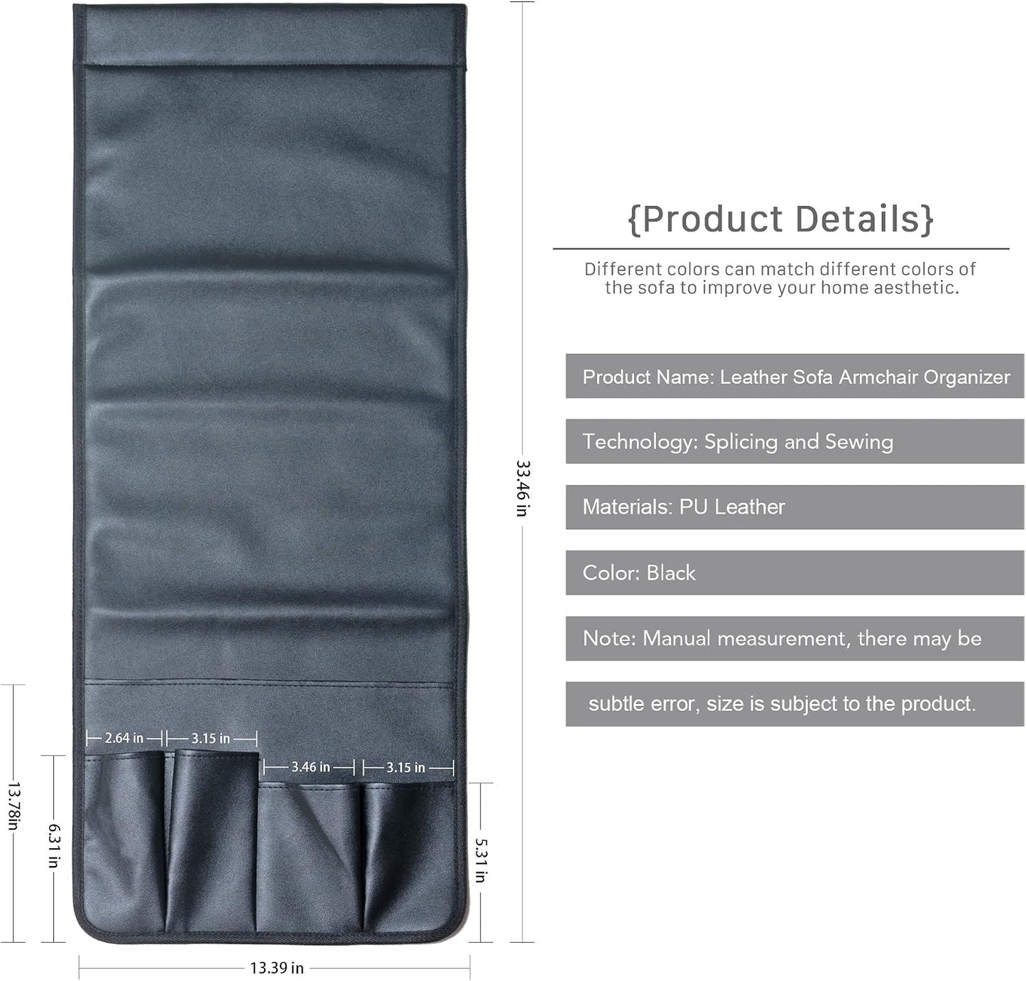 PU Leather Sofa Armrest Organizer, Armchair Magazine Holders, Waterproof Remote Holder for Recliner Couch with 1 Large Pocket, 4 Small Pockets for Magazine, Remote, Phone, Ipad, Books (brown)