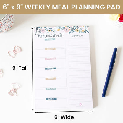 bloom daily planners Weekly Meal Planning Pad - Magnetic Hanging Refrigerator Menu Planner with Tear-Off Sheets & Perforated Grocery Shopping Lists - 6” x 9” (Pink Floral)