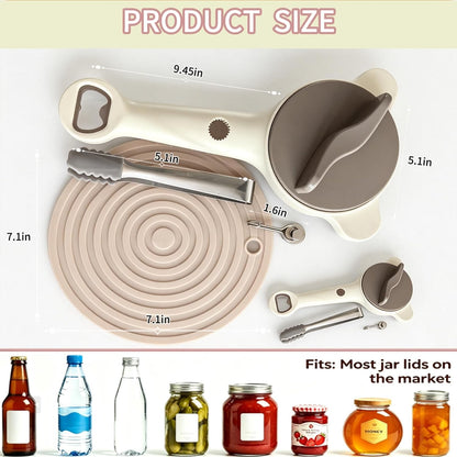 Jar Opener for Seniors with Arthritis & Weak Hands -Csailvoy-Bottle Opener | Stainless Steel 3-Claw Grip 4 in 1 Multi-Purpose Jar Opener, Adjustable 1-3.5 Inch for Jars & Bottle Caps, Open Tight Lids