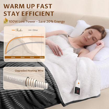 Heated Throw Blanket, 5 Heat Levels, 3 Hours Auto-Off, White | ETL & FCC certified, 50" × 60", OEKO-TEX fabric, machine washable, 100W low energy