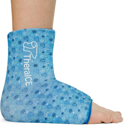 TheraICE Ankle Ice Pack Wrap, Achilles Tendonitis Brace, Plantar Fasciitis | Cold Therapy Compression Sleeve, Sock-Style Slip-On Fit for Women and Men, Eases Sprains, Swelling, Sore Feet and Heel