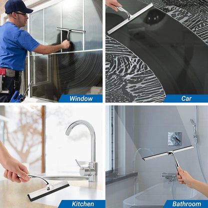 ecooe Shower Squeegee for Glass Doors,11" Shower Glass Cleaner | Silicone Streak-Free Wiper with Hanger and Stainless Steel Core for Bathroom, Kitchen & Car Windows, Black