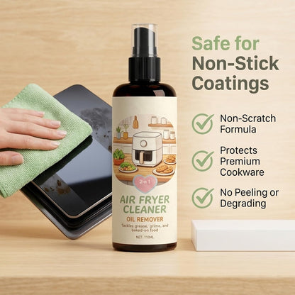 2-in-1 Air Fryer Cleaner Spray, Heavy Duty Oil Remover and Degreaser (2) | Safe for non-stick baskets, racks, and trays. Instantly dissolves tough baked-on grease with a non-scratch formula.