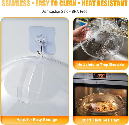 12" Clear Microwave Splatter Cover Integrated Handle BPA Free | Integrated Handle, BPA-Free, Clear PC, 12 Inch, Dishwasher Safe, Steam Vent, Food Grade, Splatter Guard,Large