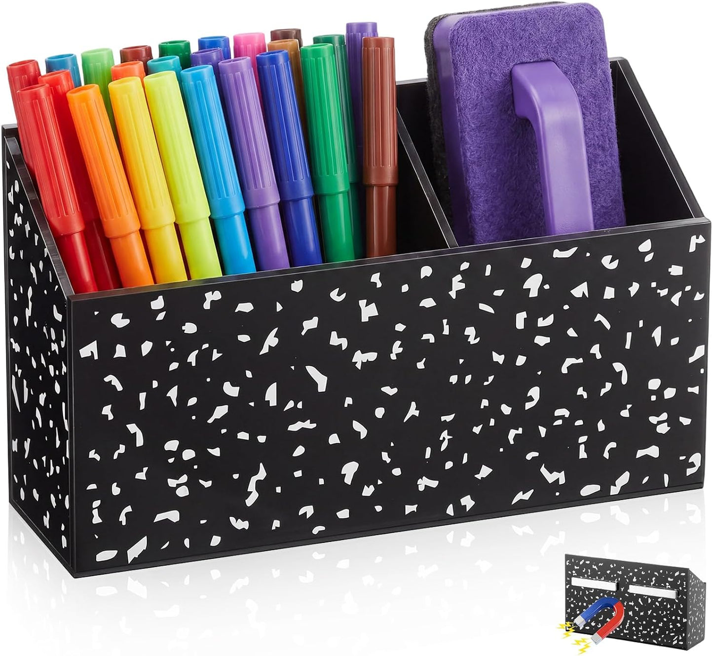 Tenceur Magnetic Dry Erase Marker Holder Acrylic Magnetic Pen Holder Whiteboard Marker Organizer for Whiteboard Fridge Refrigerator Locker Accessories Office Home Pen Storage(Checkered)