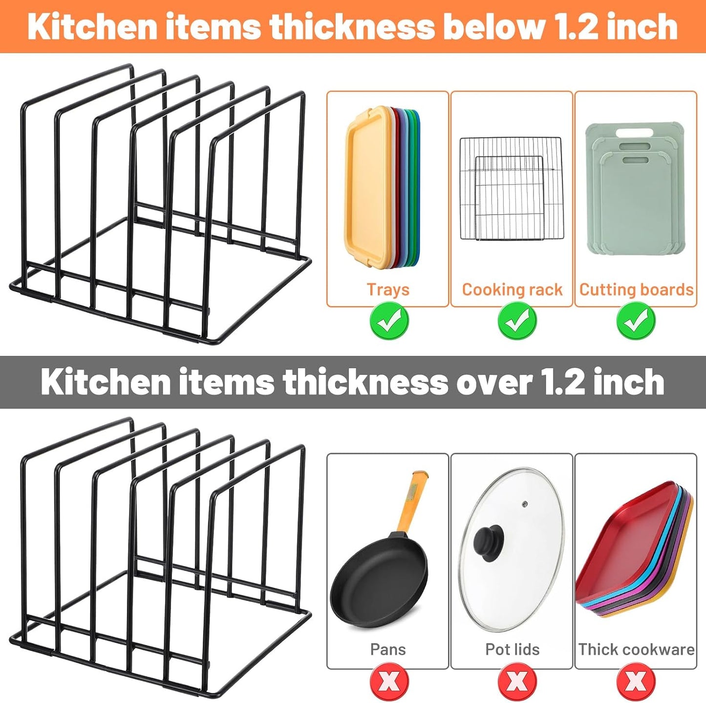 2 Pack 5-Slot Baking Sheet Organizer Rack, Heavy Duty Steel Cutting Board Holder With Rust-Resistant Coating and 8 PCS Anti-Slip Feet, For Kitchen Cabinet Or Countertop Storage, 7.87x7.48x6.38 Inch