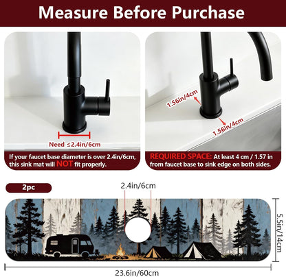 2Pcs Peonies Kitchen Sink Splash Guard Faucet Mat Vintage Florals Faucet Mat For Bathroom Kitchen 5.5x23.6In