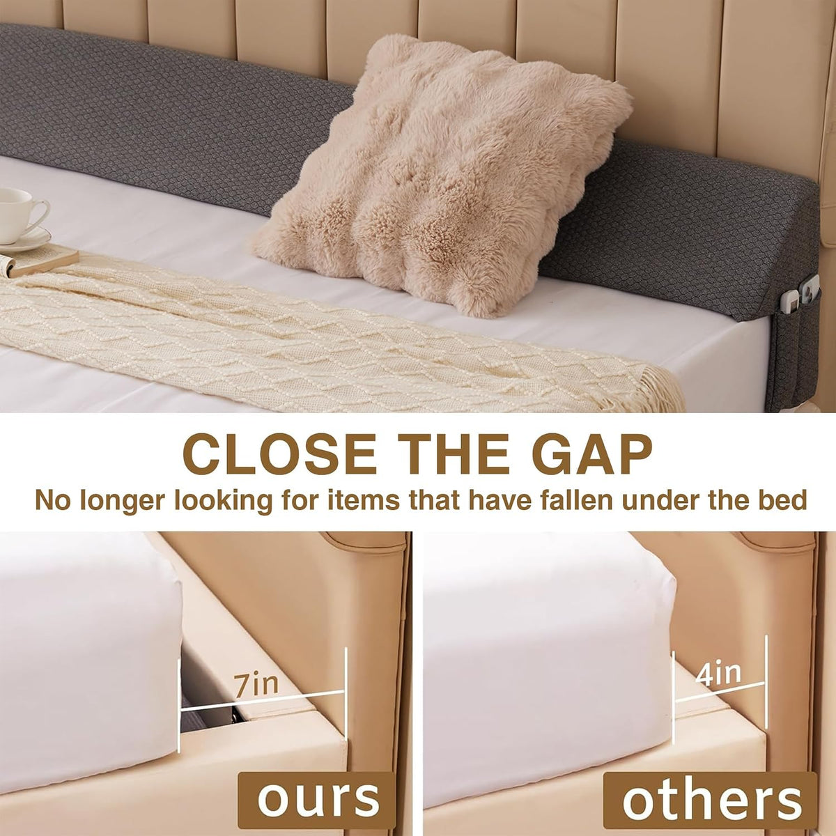 Bedluxe King Bed Wedge Pillow for Headboard, Fill The Gap (0-7")