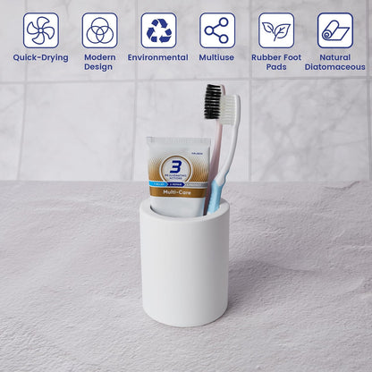 Drying Stone Toothbrush Holder, Diatomite Toothbrush Holders for Bathroom Counter, Quick Drying Electric Toothbrush and Toothpaste Holder Bathroom Organizer, Marble White