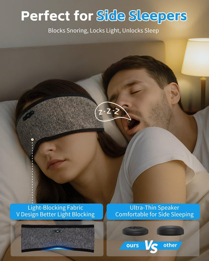 Sleep Headphones Bluetooth 6.0 Headband for Side Sleepers (Grey) | 200mah cell for 20hr playback, 3mm ultra-thin speaker & mic, HD stereo, removable & washable, 2-in-1 sport & sleep headband