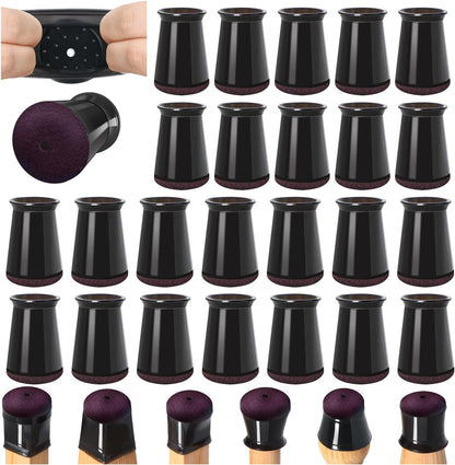 VIUME 24 Pcs Chair Leg Floor Protectors for Hardwood Floors Round | Silicone Covers Felt Pads Furniture Leg Caps Anti-Scratch Reduce Noise Fit (1-5/16" to 2")