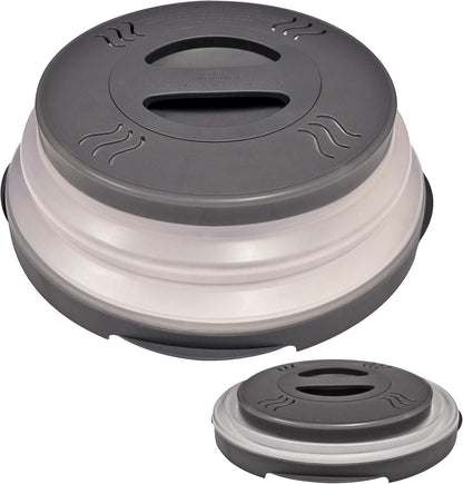 HOVER COVER Magnetic Microwave Splatter Cover - 12-Inch Collapsible - Gray | High Power, Stronger Magnetic Grip, BPA-Free Lid, Vented Plate Guard with Steam Vents, Dishwasher Safe, Space-Saving Storage