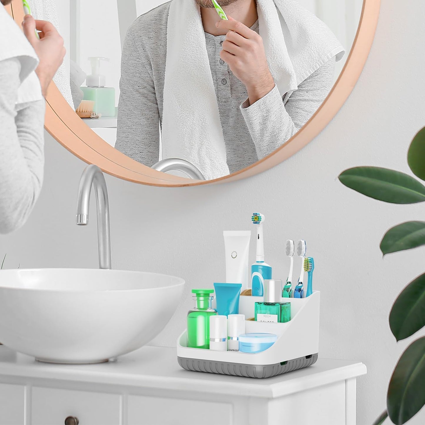 Toothbrush Holders for Bathrooms,6 Slots, Detachable for Easy Clean, White | Electric Toothbrush, with bamboo divider, drainage hole, BPA-free,bathroom,office,kictchen,vanity countertop organizer