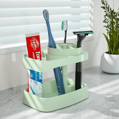 Toothbrush Holders for Bathrooms, 4 Slots with Drainage and Ventilation, ABS Plastic, with Anti-Slip Base for Holding Electric Toothbrush & Toothpaste (Green)