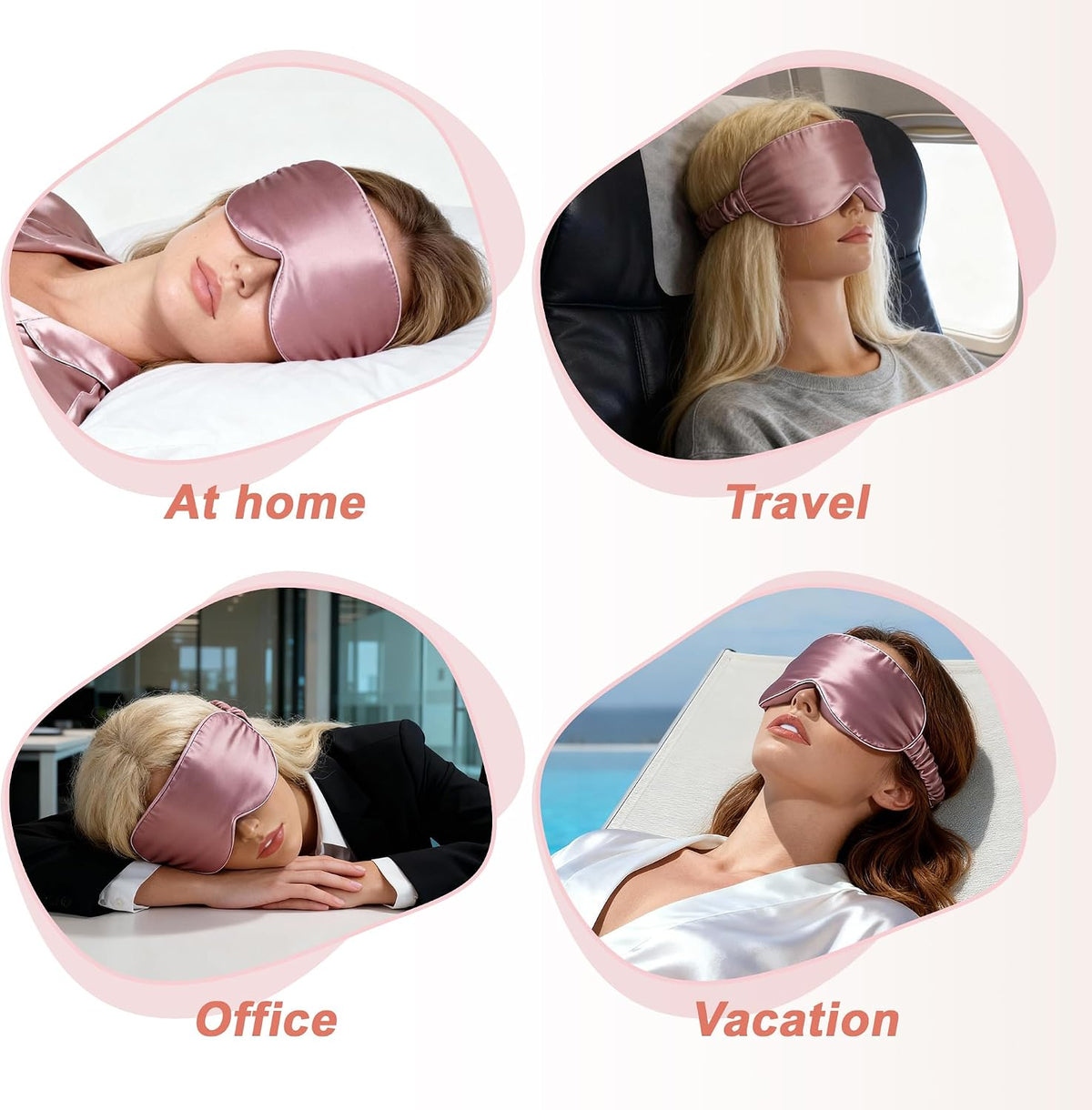VOCOSTE 3D Silk Sleep Mask with Travel Pouch, Bean Pink