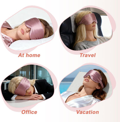 VOCOSTE 3D Silk Sleep Mask with Travel Pouch, Bean Pink