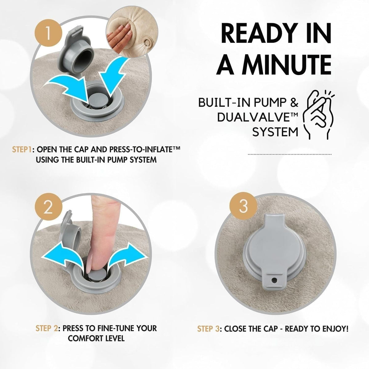 Inflatable Wedge Pillow, Travel, Leg Elevation, Sleep (Beige)