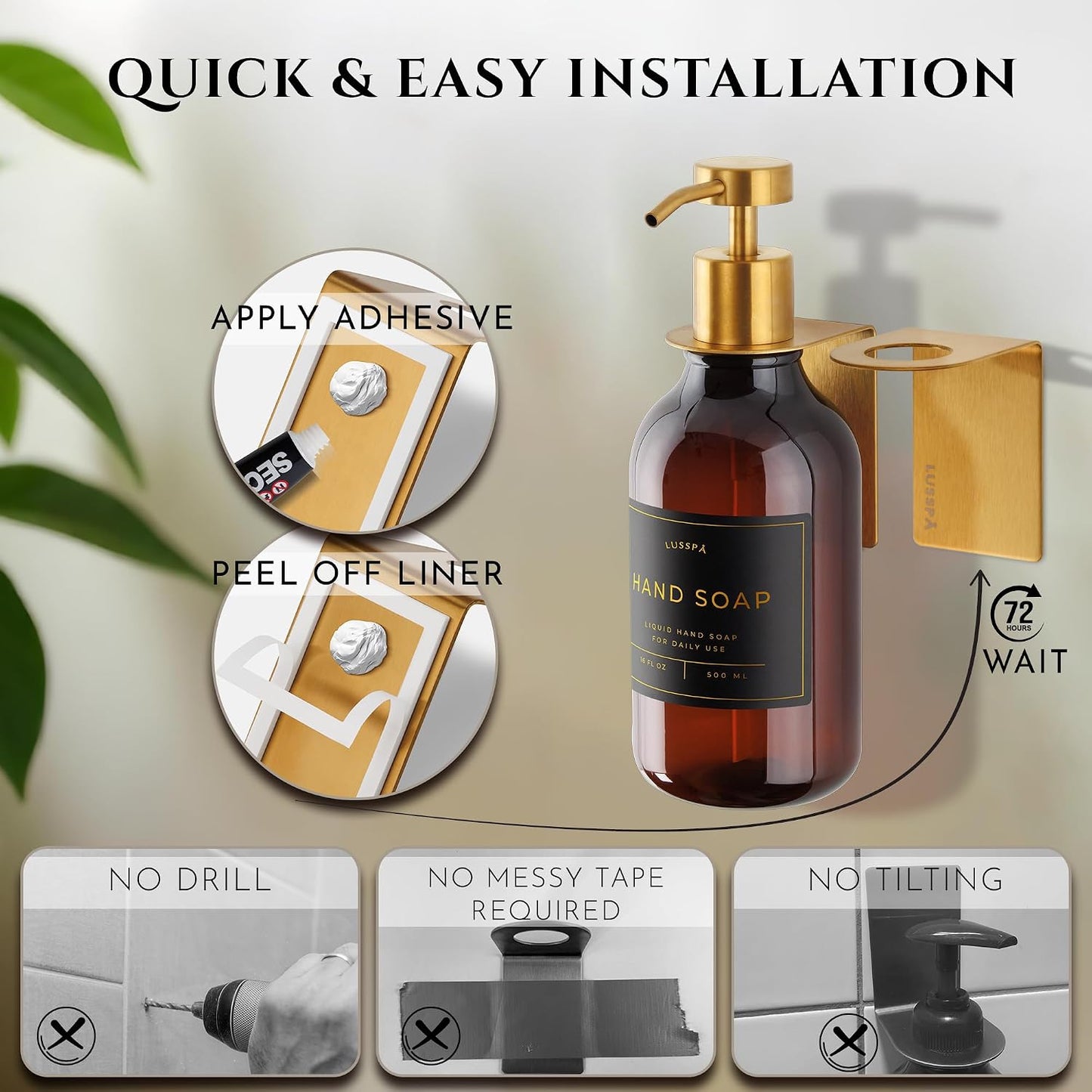 Shower Shampoo Dispenser Wall Mounted – 3 Refillable 16.9 oz Clear Bottles with Stainless Steel Pumps & No-Drill Adhesive Holders – Soap Dispenser Set for Bathroom (3 X Clear/Silver)