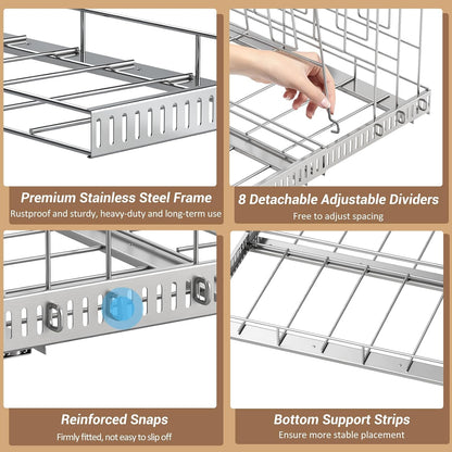 Housolution Pull Out Baking Tray and Cookie Sheet Cutting Board Organizer | 13"-22" Expandable, 21.5" Deep, 8 Adjustable Dividers, Sliding Rail Design, Sturdy Metal Structure, Adhesive/Screw Fixing