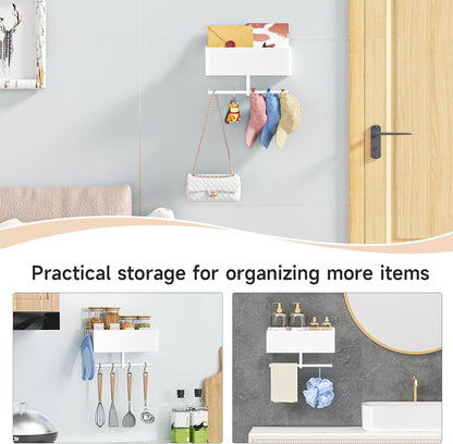 Dog Leash Holder for Wall, Dog Leash Hooks, Pet Stuff Organizer with Shelf Storage, Metal Key Holder, Leash Hangers Organizer Rack for Pet Collar, Toys, Treats, Poop Bag (Black)