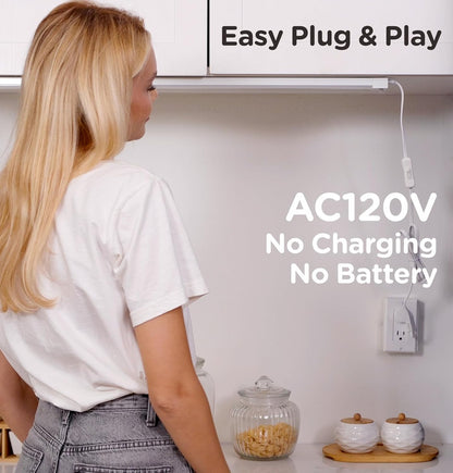 Under Cabinet Lighting Plug in, AC120V LED Motion Sensor Light Indoor 3000K/4000K/5000K, Super Bright, Linkable Under Counter Light for Kitchen,Closet,Shelf,Aluminum (16inch,White,2Pack)