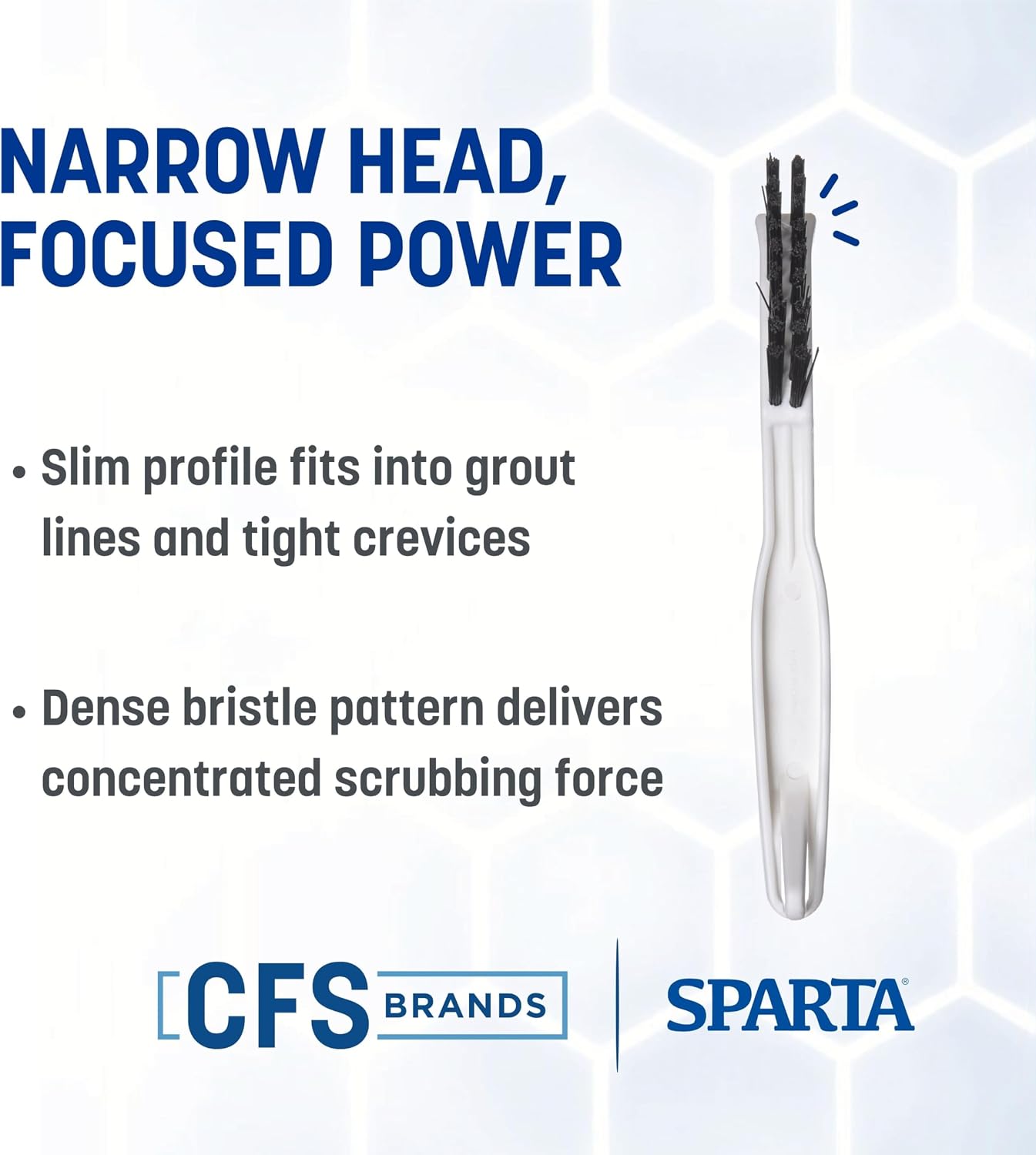 SPARTA Grout Brush with Stiff Nylon Bristles, 8 Inch, White | Flo-Pac, Stiff Crimped Nylon Bristles, 2.75-Inch Brush Section, Narrow Crevices, BPA Free