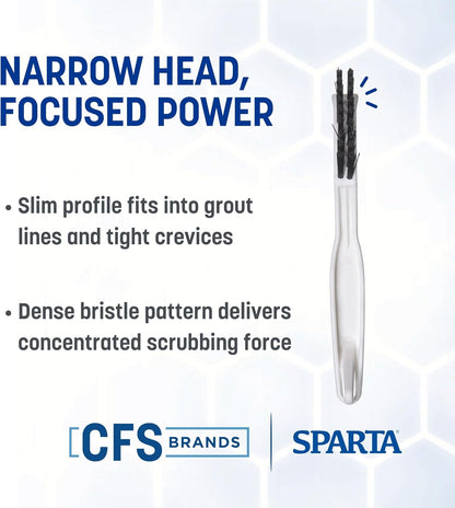 SPARTA Grout Brush with Stiff Nylon Bristles, 8 Inch, White | Flo-Pac, Stiff Crimped Nylon Bristles, 2.75-Inch Brush Section, Narrow Crevices, BPA Free
