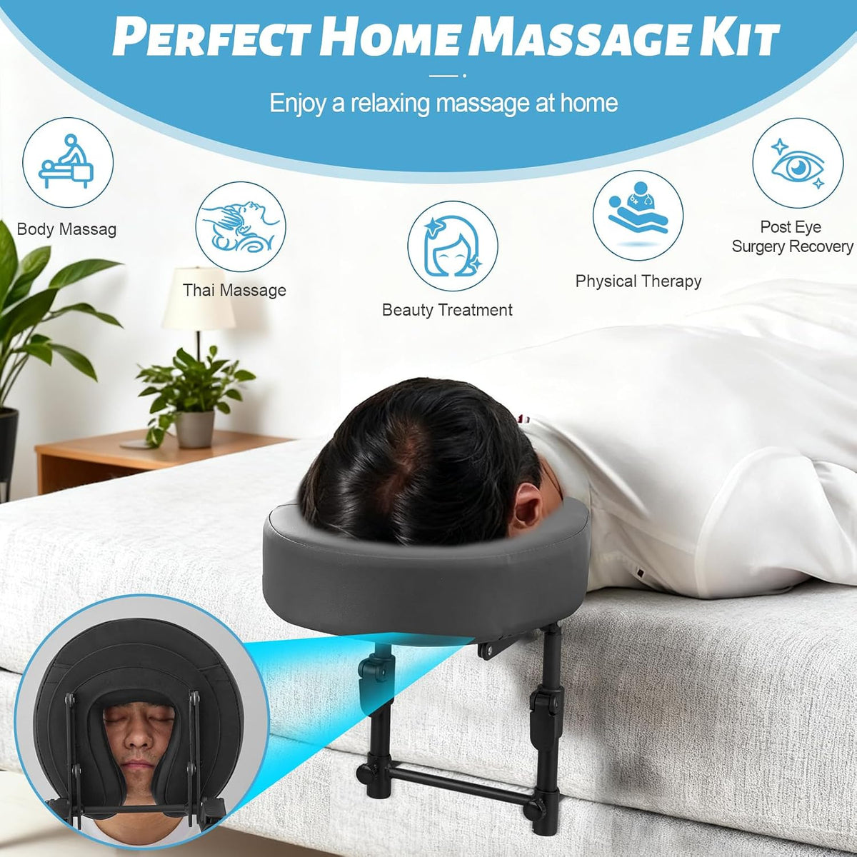 Massage Headrest for Bed, Head Holder & Face Cradle with Face Down Pillow