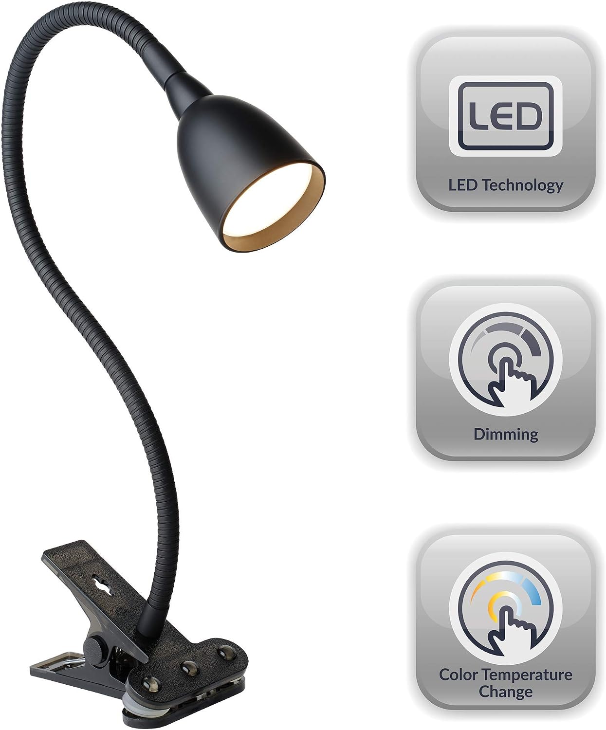 Newhouse Lighting NHCLP-LED-BLU Blue Metal Flexible Clamp-Style LED Goose Neck Desk Lamp in 3000K Warm White Color Temperature with Power Adapter and 6 ft. Power Cord