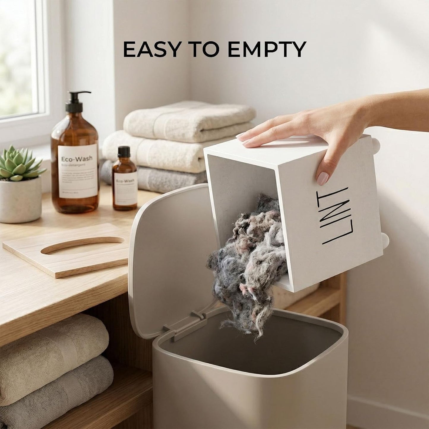 Lint Bin for Laundry Room, Farmhouse Lint Box, Wooden Lint Holder with Lid, Lint Container for Laundry Room Decor, Dryer Lint Trash Can for Laundry Accessory Organization