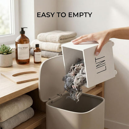 Lint Bin for Laundry Room, Farmhouse Lint Box, Wooden Lint Holder with Lid, Lint Container for Laundry Room Decor, Dryer Lint Trash Can for Laundry Accessory Organization