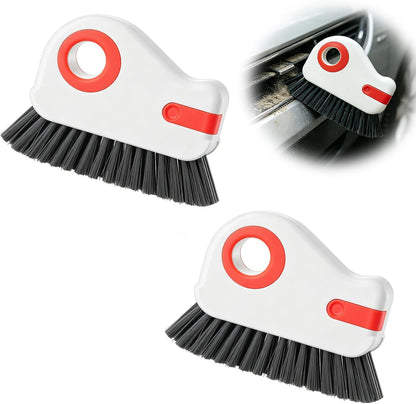 2 in 1 Groove Cleaning Brush, Multifunctional Window Track Cleaner with Hidden Scraper, Hard Bristle Grip Brush Sliding Door Cleaning Tool for Vehicle Home Office (Gray)