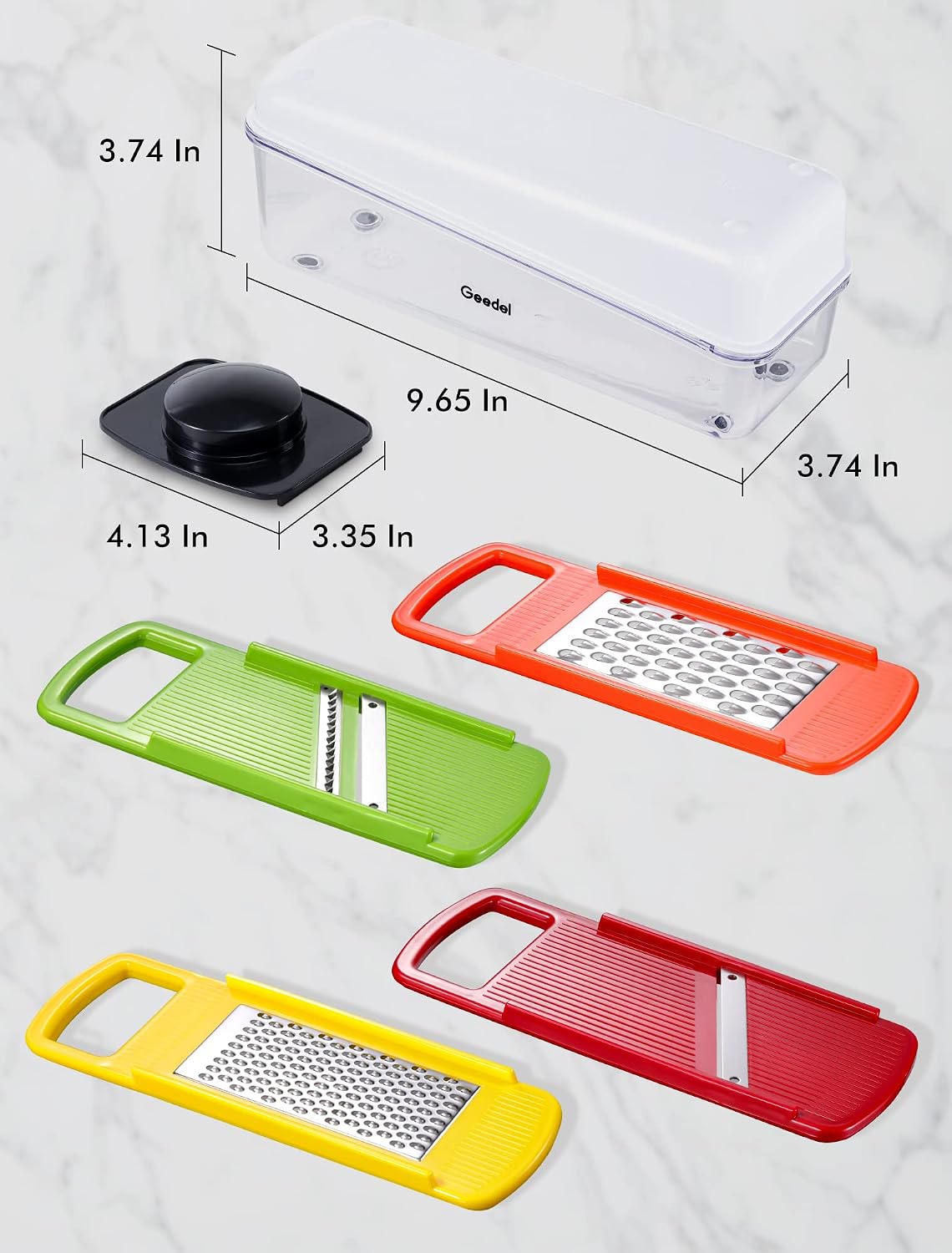 Geedel Professional Mandoline Slicer for Kitchen, Multi Purpose Vegetable Slicer Cutter, Vegetable Cutter Onion Cutter for Veggie Fruit Cheese | Slice, Shred & Julienne, Sharp Stainless Steel Blades, Dishwasher Safe, No BPA, Safety Hand Guard, For